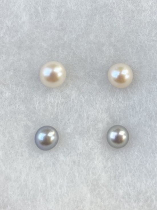 Jewelry - White and Gray Pearl Stud Earrings Lot of Two Pairs
